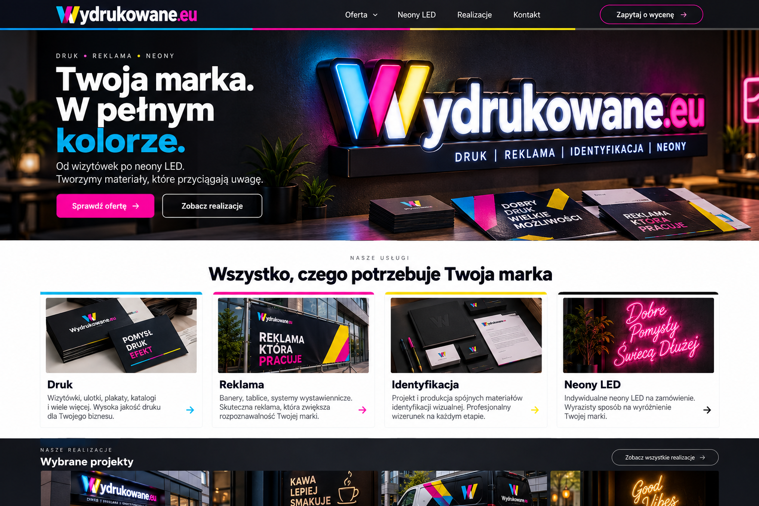 Podświetlane logo Wydrukowane.eu oraz materiały drukowane